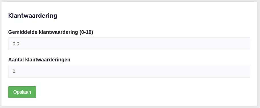 Klantwaardering CMS - Algemene Instellingen