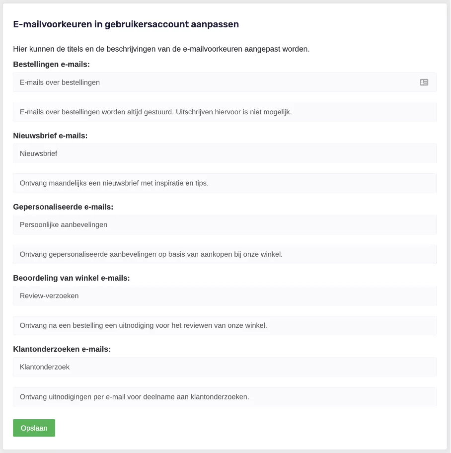 e-mailvoorkeuren-account CMS - Algemene Instellingen