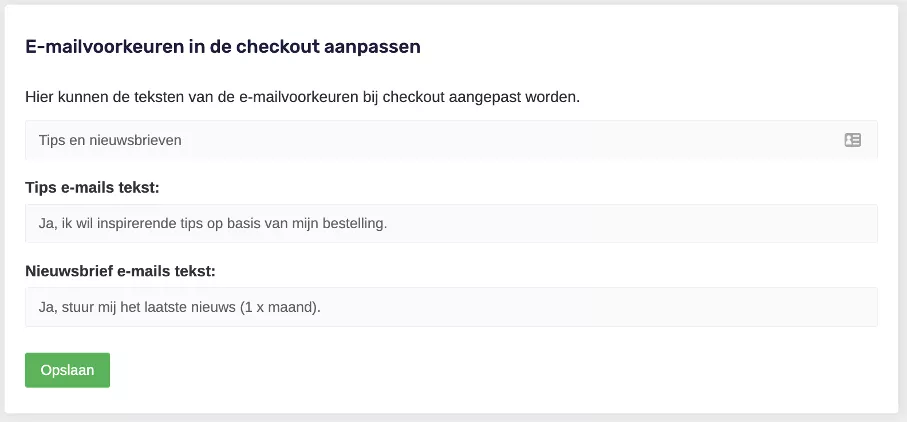 e-mailvoorkeuren-checkout CMS - Algemene Instellingen