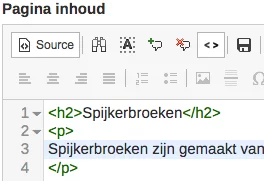Paginainhoud Pagina opmaak
