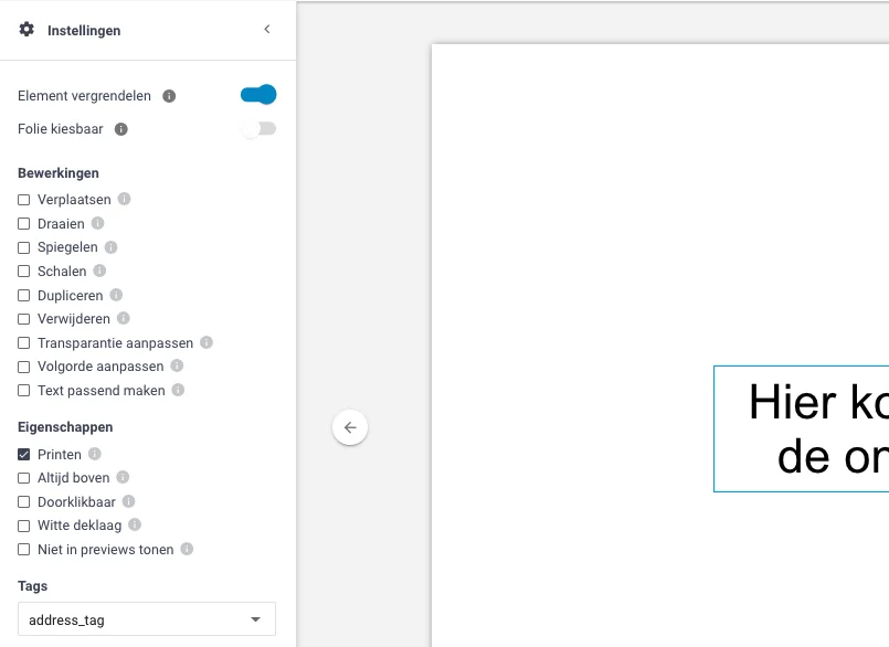 eigenschappen-editor Wenskaarten
